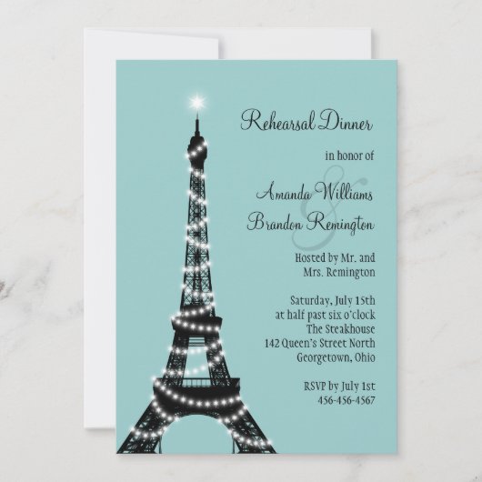 Parisian Lights Rehearsal Dinner Invitation Kaart (Voorkant)