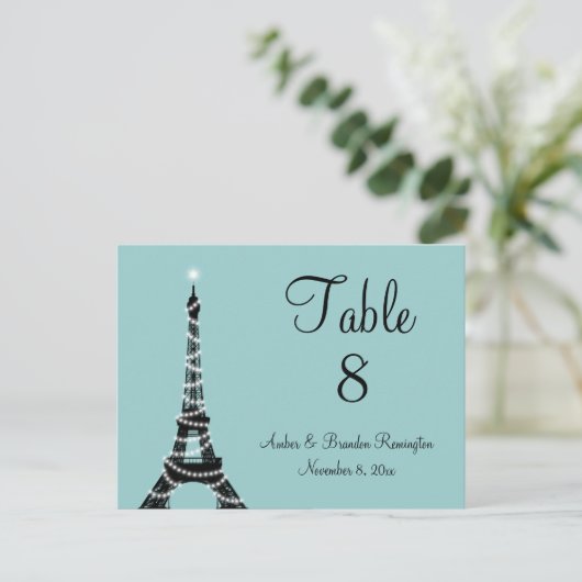 Parisian Lights Table Number (turquoise) Briefkaart (Staand voorkant)