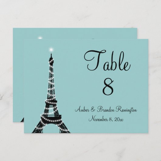 Parisian Lights Table Number (turquoise) Briefkaart (Voorkant / Achterkant)