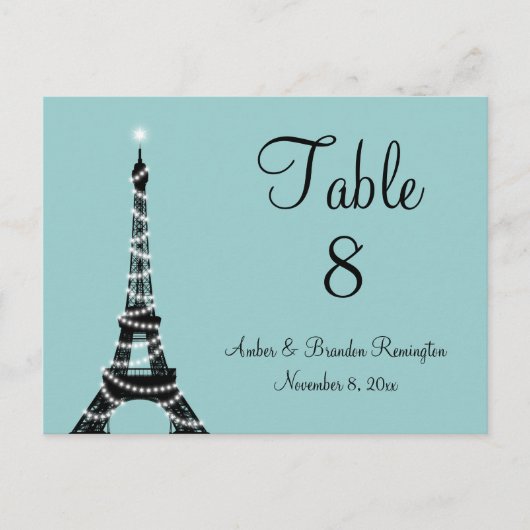 Parisian Lights Table Number (turquoise) Briefkaart (Voorkant)