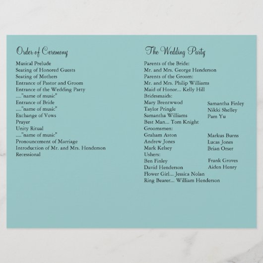 Parisian Lights Wedding Programme (Achterkant)