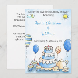 Parisian Patisserie Blue Editie Baby Shower Kaart