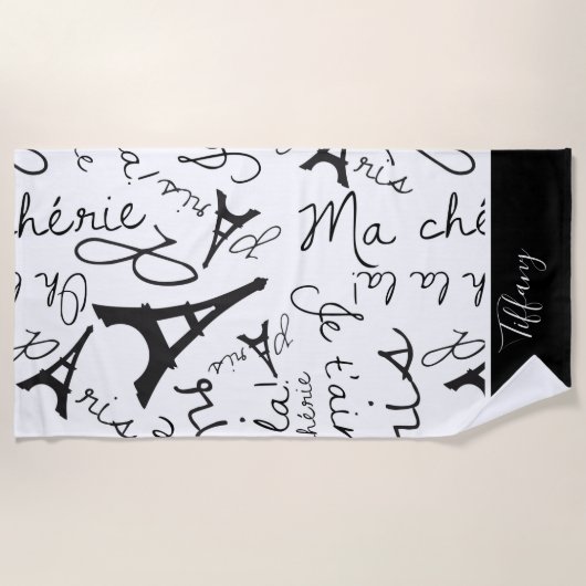 Parisian Perfection Eiffel Towel Black en White Strandlaken (Voorkant)