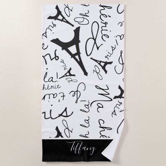 Parisian Perfection Eiffel Towel Black en White Strandlaken (Voorkant)