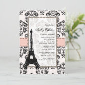 Parisian Pink Black Bridal Shower-uitnodigingen Kaart (Staand voorkant)