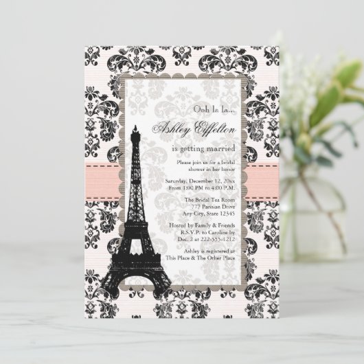 Parisian Pink Black Bridal Shower-uitnodigingen Kaart (Staand voorkant)