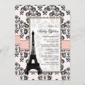 Parisian Pink Black Bridal Shower-uitnodigingen Kaart (Voorkant / Achterkant)