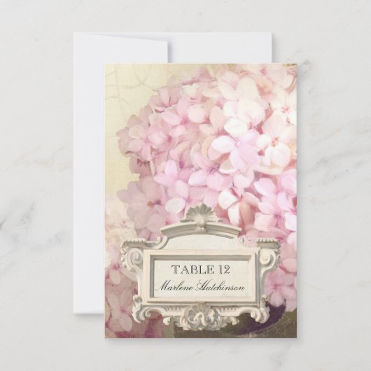 Parisian Pink Hydrangeas Tabel Nummer Plaats kaart (Voorkant)