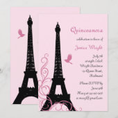 Parisian Quinceanera Invitation (roze) Kaart (Voorkant / Achterkant)