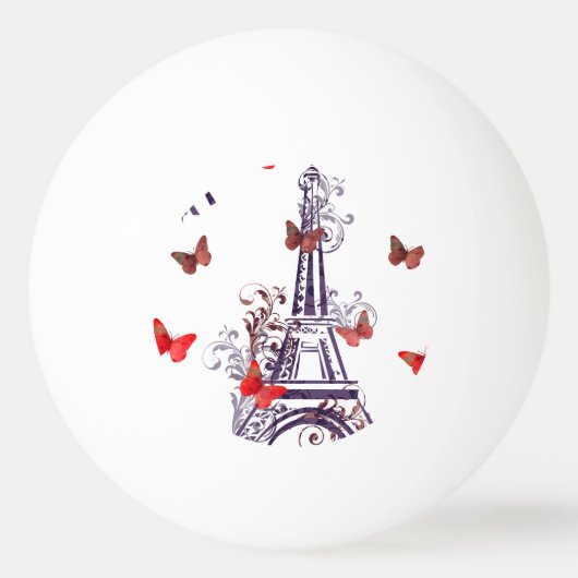 Parisian Romantic Paars Eiffeltoren Butterflies Pingpongbal (Achterkant)