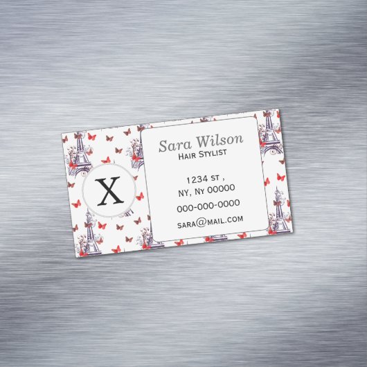 Parisian Romantic Paars Eiffeltoren Butterflies Visitekaartje Magneet (Voorbeeld)