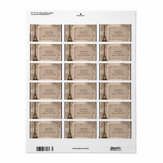 Parisian Sepia Adres Label (Full Sheet)