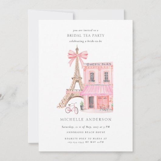 Parisian Thee Party QR Code Bruiloftsfeest Kaart (Voorkant)