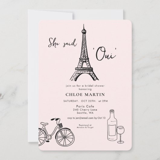 Parisian theme 'She sai Oui' Bridal shower Kaart (Voorkant)
