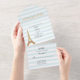 Parisian Thleped Striped Wedding All In One Uitnodiging