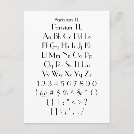 Parisian TL - Voorbeeldvel Zazzle Font Briefkaart (Voorkant)