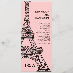 Parisian Wedding Invitation Eiffel Tower Pink Kaart