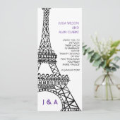 Parisian Wedding Invitation Paarse Eiffel Tower Kaart (Staand voorkant)