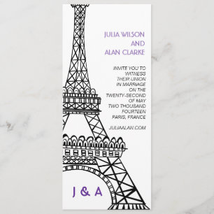 Parisian Wedding Invitation Paarse Eiffel Tower Kaart