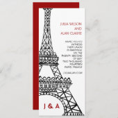 Parisian Wedding Invitation Red Black Eiffel Tower Kaart (Voorkant / Achterkant)