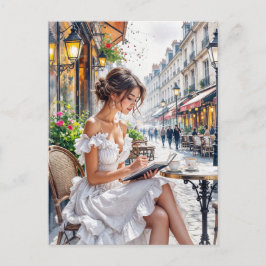 Parisian Women Elegance: Paris Café Street Vibes Briefkaart