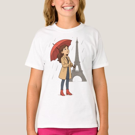 Parisian Wonder" – Dziewczyna z parasolką pod Wież T-shirt (Voorkant)