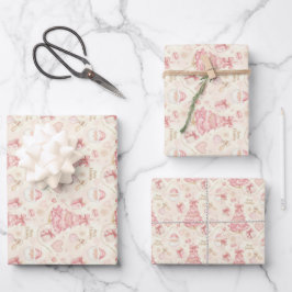 Parisienne Coquette Stof Roze en Crème Kerst Inpakpapier Vel