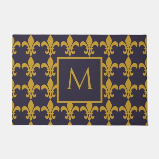 Parisienne Navy Gold Fluer De Lis Monogrammed Deurmat (Voorkant)