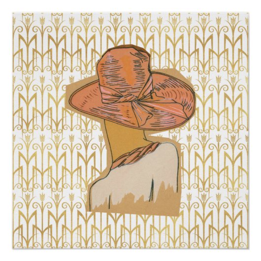 Parisienne Pink en Gold Art Deco Flapper Poster (Voorkant)