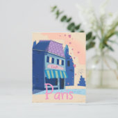 Parisstraat vintage cartoon briefkaart (Staand voorkant)