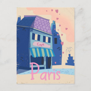 Parisstraat vintage cartoon briefkaart