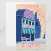 Parisstraat vintage cartoon briefpapier (Voorkant / Achterkant)