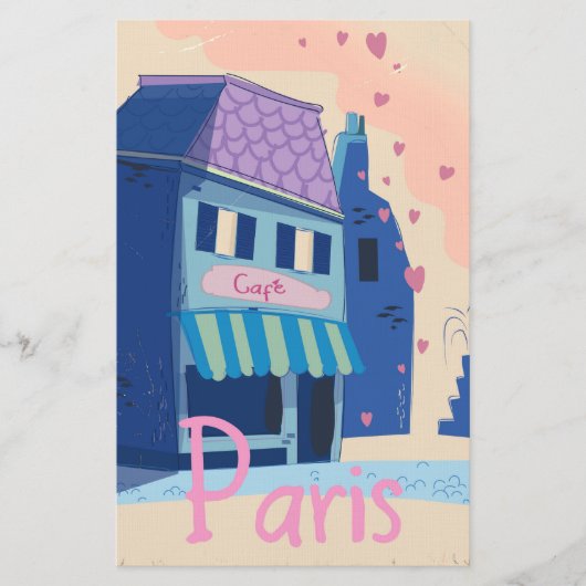 Parisstraat vintage cartoon briefpapier (Voorkant)