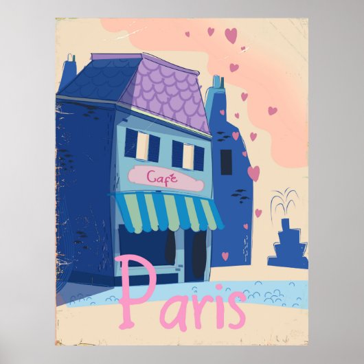 Parisstraat vintage cartoon poster (Voorkant)