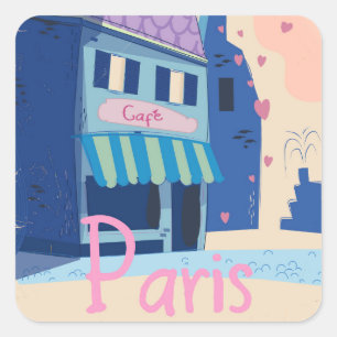 Parisstraat vintage cartoon vierkante sticker