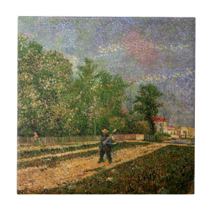 Parisweg met boer door Vincent van Gogh Tegeltje