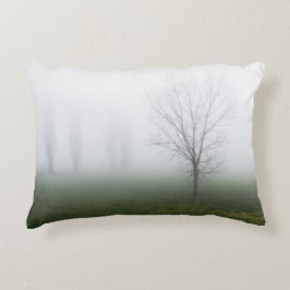 Park bedekt met dikke mist op een koude winter accent kussen