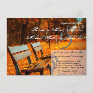 Park Bench Fall Leaves Wedding Invitations Kaart