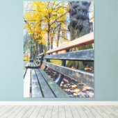 Park Bench in de herfst landschap Canvas Afdruk (Insitu (Houten vloer))