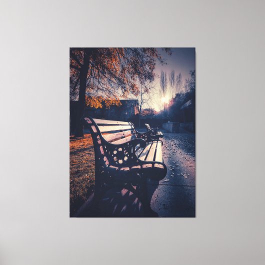 Park Bench in de herfst zonlicht Canvas Afdruk (Voorkant)