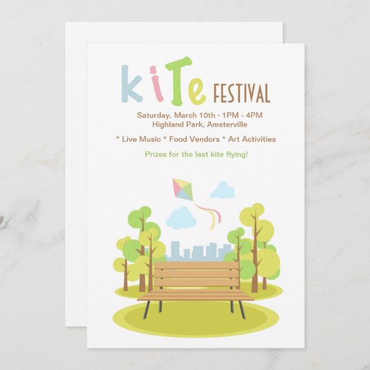 Park Bench Invitation Kaart (Voorkant / Achterkant)