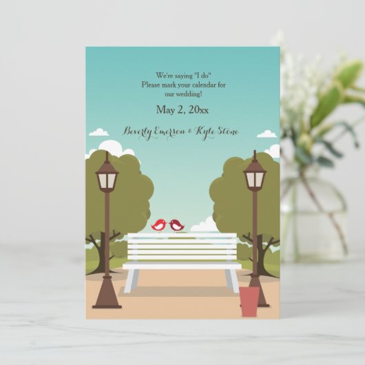 Park Bench Save the Date Notice Kaart (Staand voorkant)