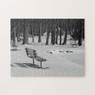 Park Benches onder een mid Winters Scene Family Fu Legpuzzel
