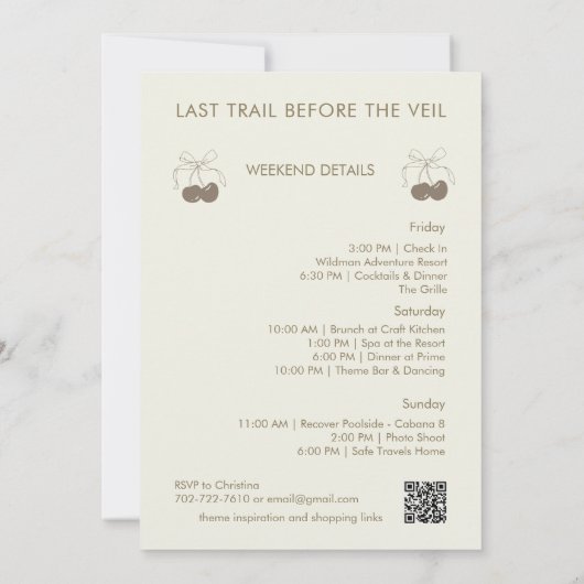 Park Camp Theme Bachelorette Weekendschema Kaart (Achterkant)