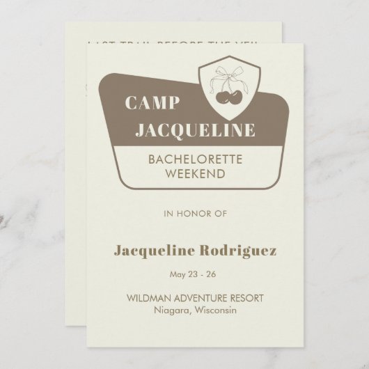 Park Camp Theme Bachelorette Weekendschema Kaart (Voorkant / Achterkant)