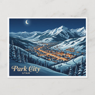 Park City Besneeuwd Berglandschap Utah 's Nachts Briefkaart