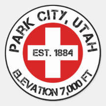 Park City Round Sticker Ski Patrol Style