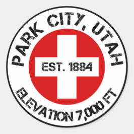 Park City Round Sticker Ski Patrol Style