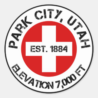 Park City Round Sticker Ski Patrol Style