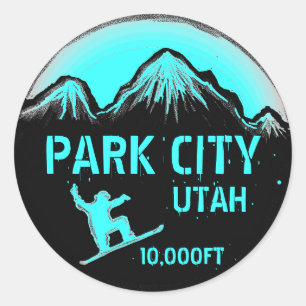 Park City Utah blauwgroen snowboardstickers Ronde Sticker